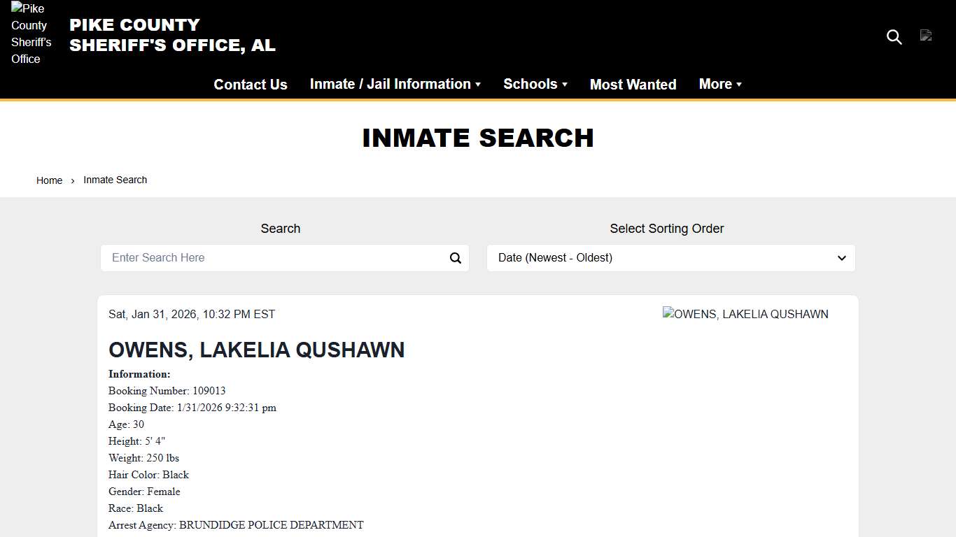 Inmate Search Pike County Sheriff’s Office (AL)